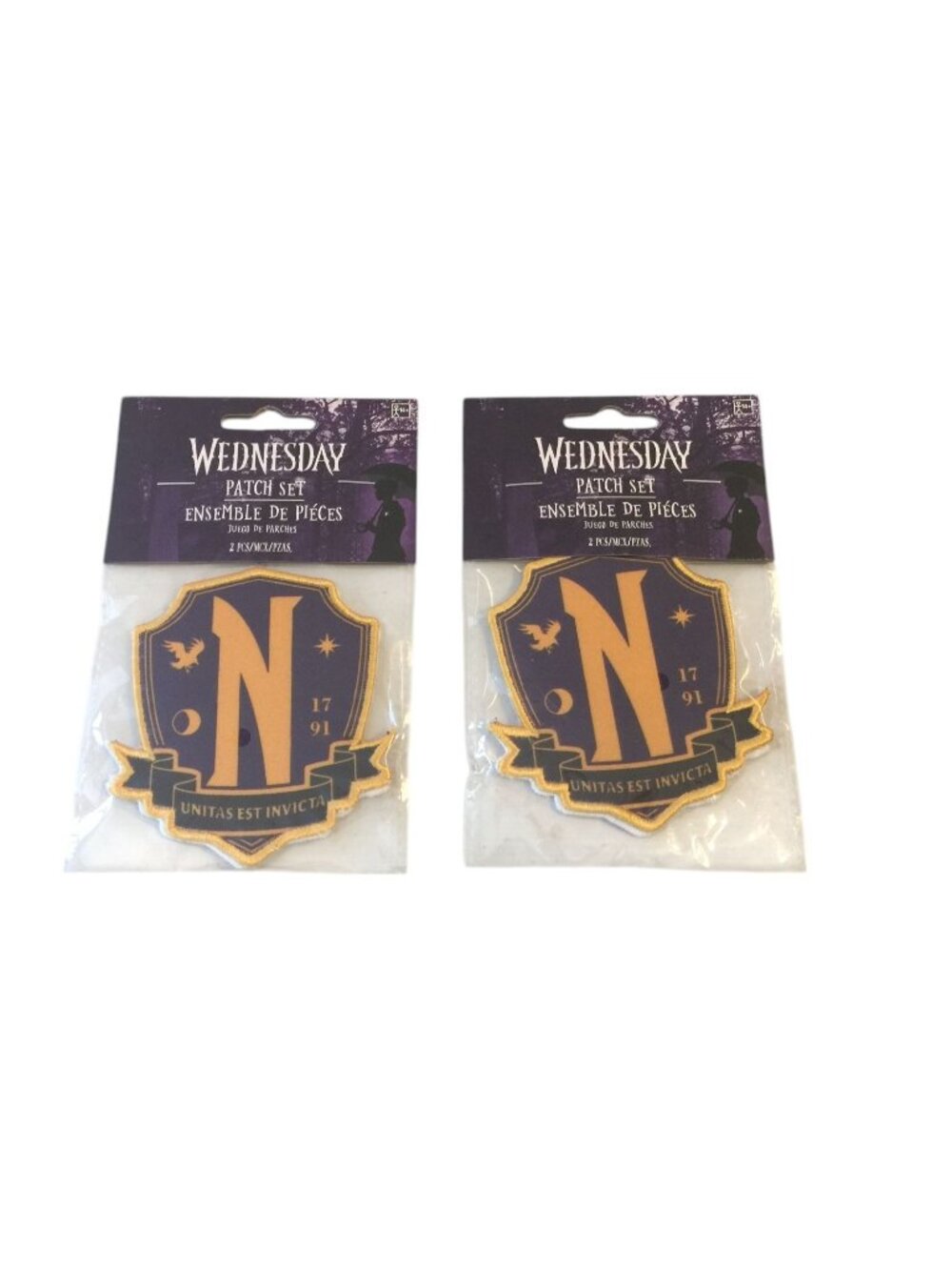WEDNESDAY Nevermore Academy Iron On Patch Set Purple Gold & Black White Set of 2